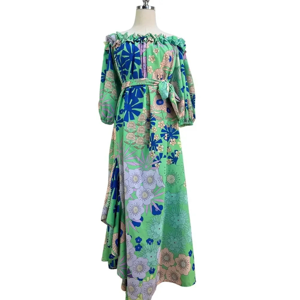 Anthropologie Oopscool Off-The-Shoulder Printed Dress
